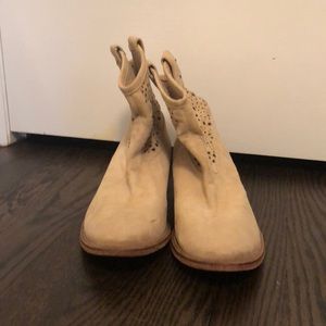 Rustic white booties with lace. NEVER WORN